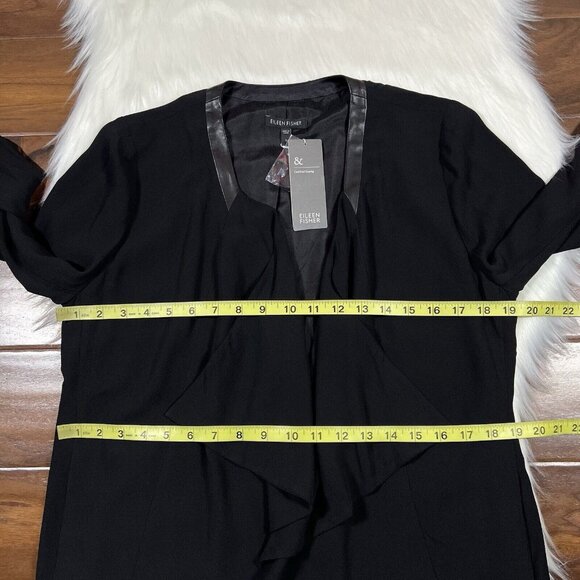 Eileen Fisher Sz Small Black Open Front Georgette Silk Crepe Blazer Jacket *READ - Picture 4 of 12